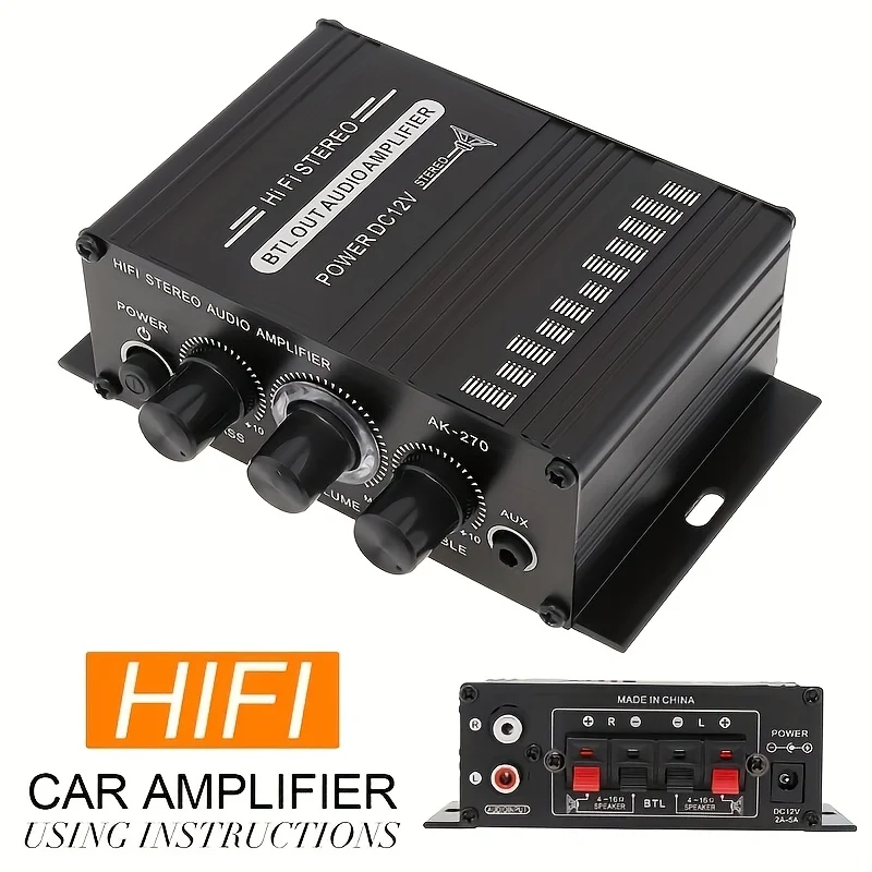Audio Home Cinema - AK-270 400W มินิเพาเวอร์แอมป์ 12V/24V 2.0 แชนเนลสเตอริโอแอมป์เสียงไฮไฟสำหรับโฮมเธียเตอร์ระบบขนาดกะทัดรัด
